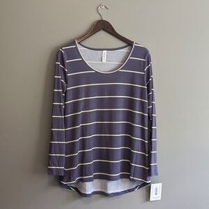 NWT LuLaRoe Lynnae Top Womens Small Long Sleeve Striped Scoop Neck Shirt Purple